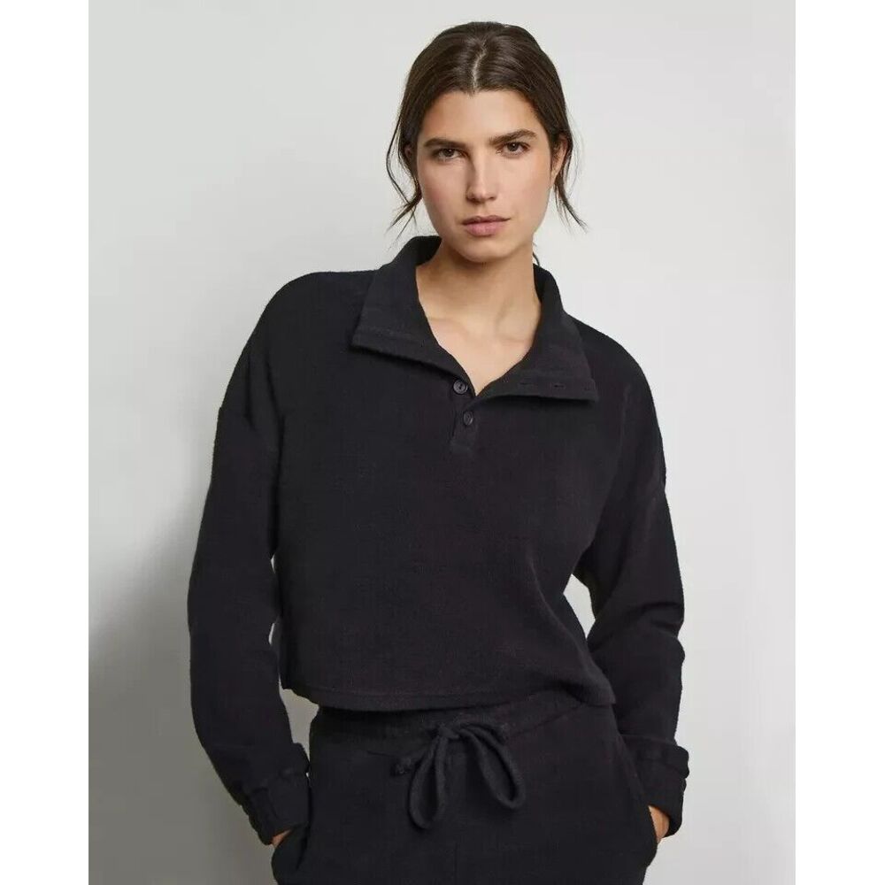 Onia Women's Brushed Back Terry Pullover‎ Black Top Sweater Sweatshirt XL $120